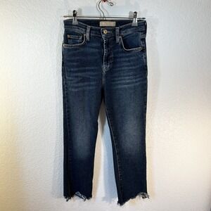7 For All Mankind Blue Highwaist Slim Kick Deep Soul Jeans Raw Hem Size 26 EUC